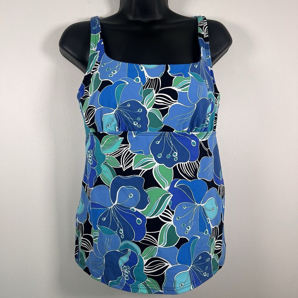 Lands' End Women's Square Neck Multicolor Floral Tankini Bathing Suit Top 8